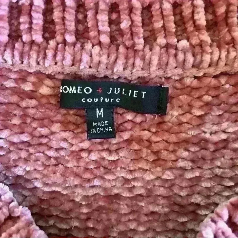 Romeo + Juliet Couture Sweater Women's Med Rose Pink Chenille Knit Scalloped Hem - Picture 9 of 11
